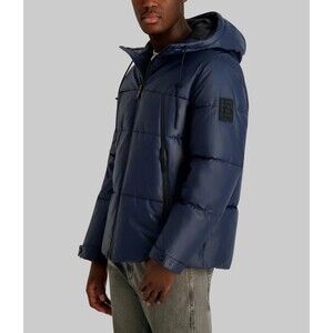 Karl Lagerfeld Paris Men’s MID WEIGHT HOODED PUFFER WITH POCKETS Large Navy NWT
